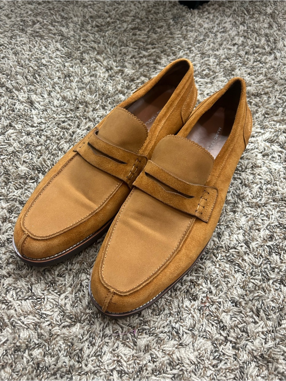 Marc Nolan Abe Suede Penny Loafers in Tan Sz 14